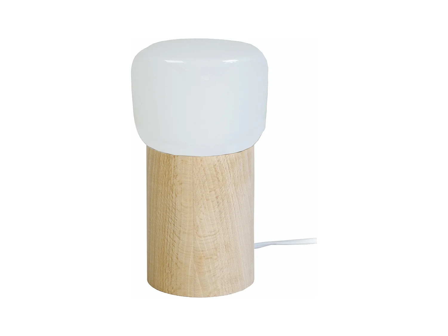 Lampe de chevet cylindre bois  naturel,verre opal 22 cm.