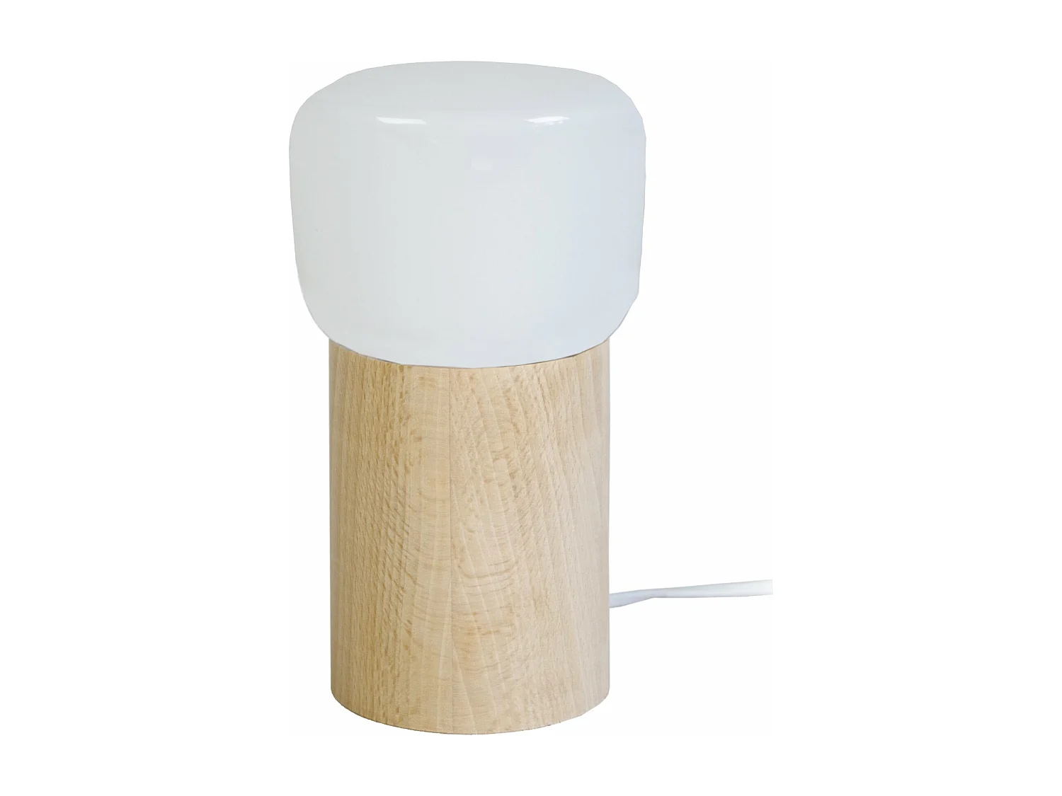 Lampe de chevet cylindre bois  naturel,verre opal 22 cm.