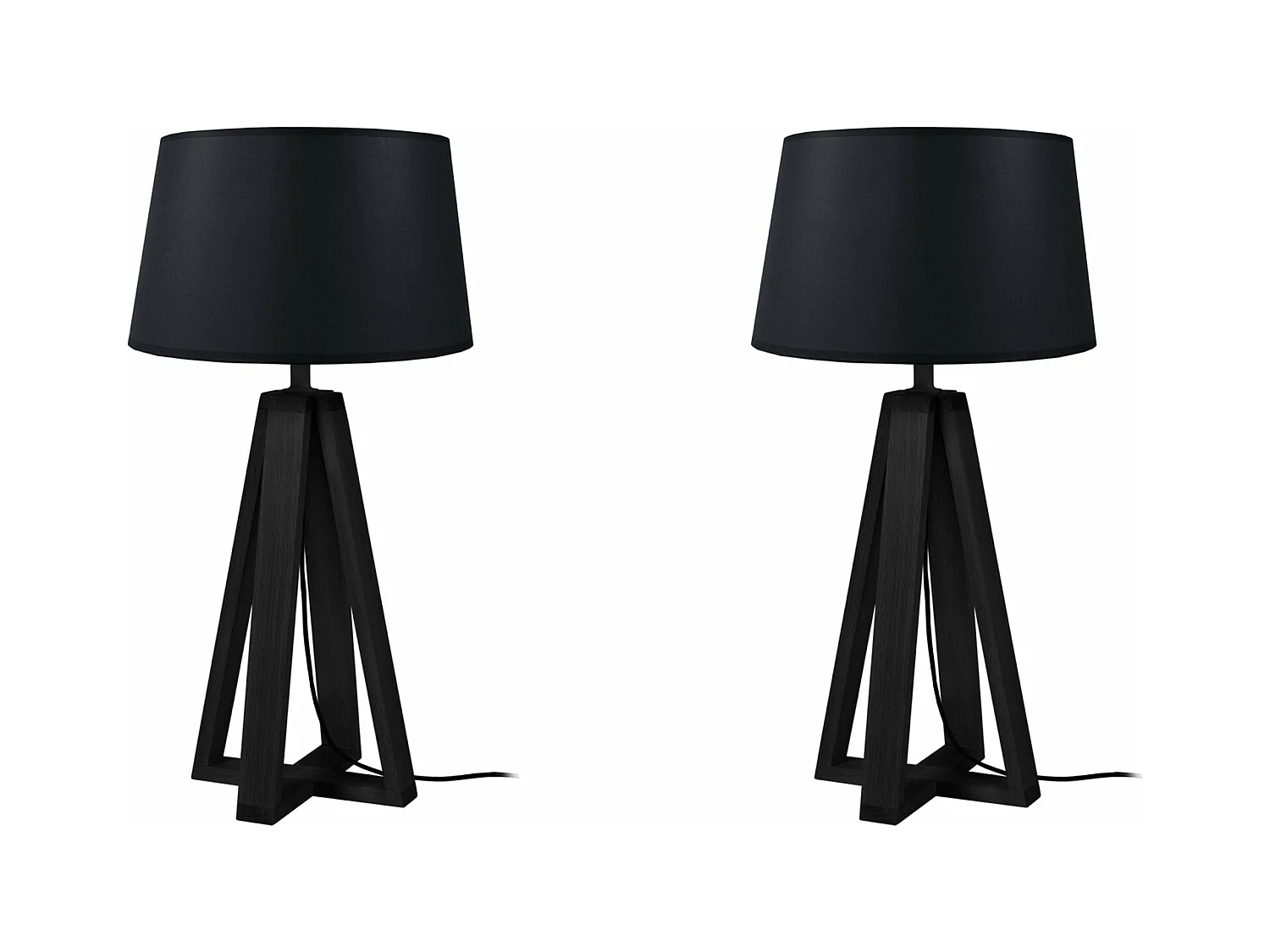 Pair de Lampes de chevet colonne bois  noir 48 cm.