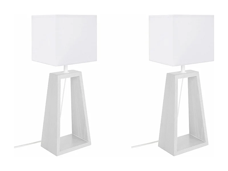 Pair de Lampes de chevet colonne bois  blanc 49 cm.