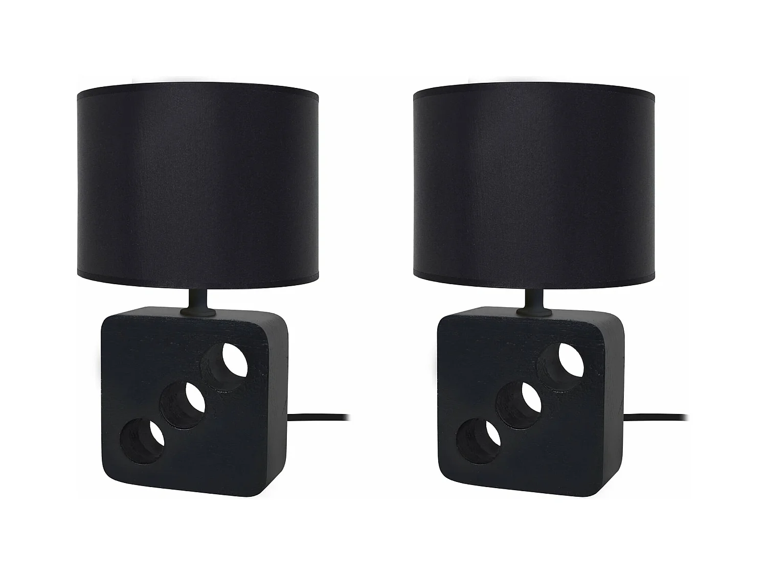 Pair de Lampes de chevet carré bois  bois noir 25,5 cm.