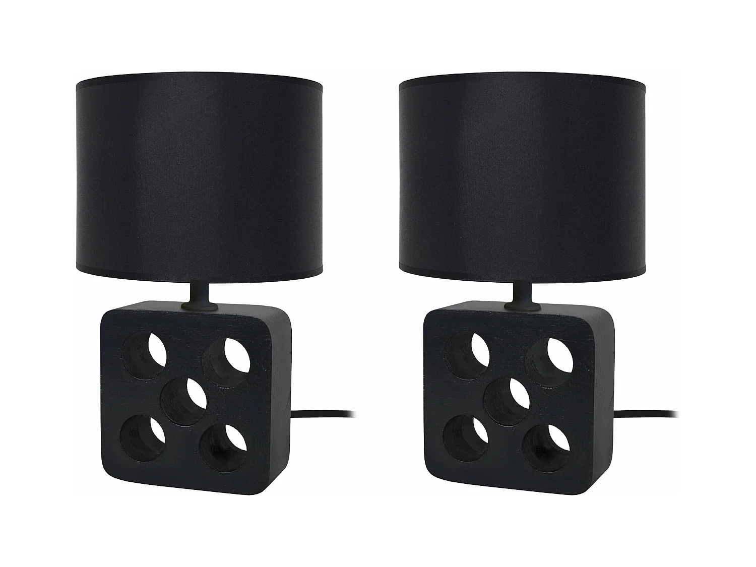 Pair de Lampes de chevet carré bois  noir 3 trous , noir 25,5 cm.