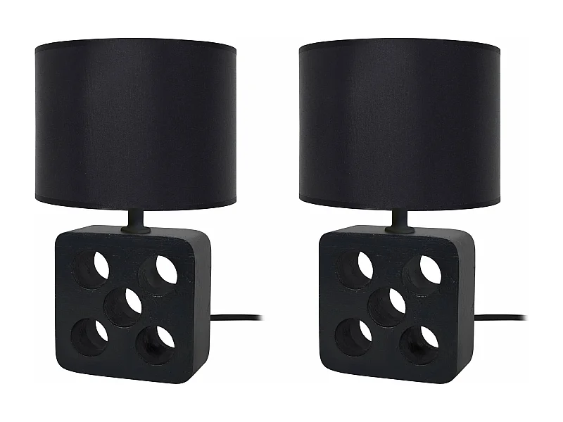 Pair de Lampes de chevet carré bois  noir 3 trous , noir 25,5 cm.
