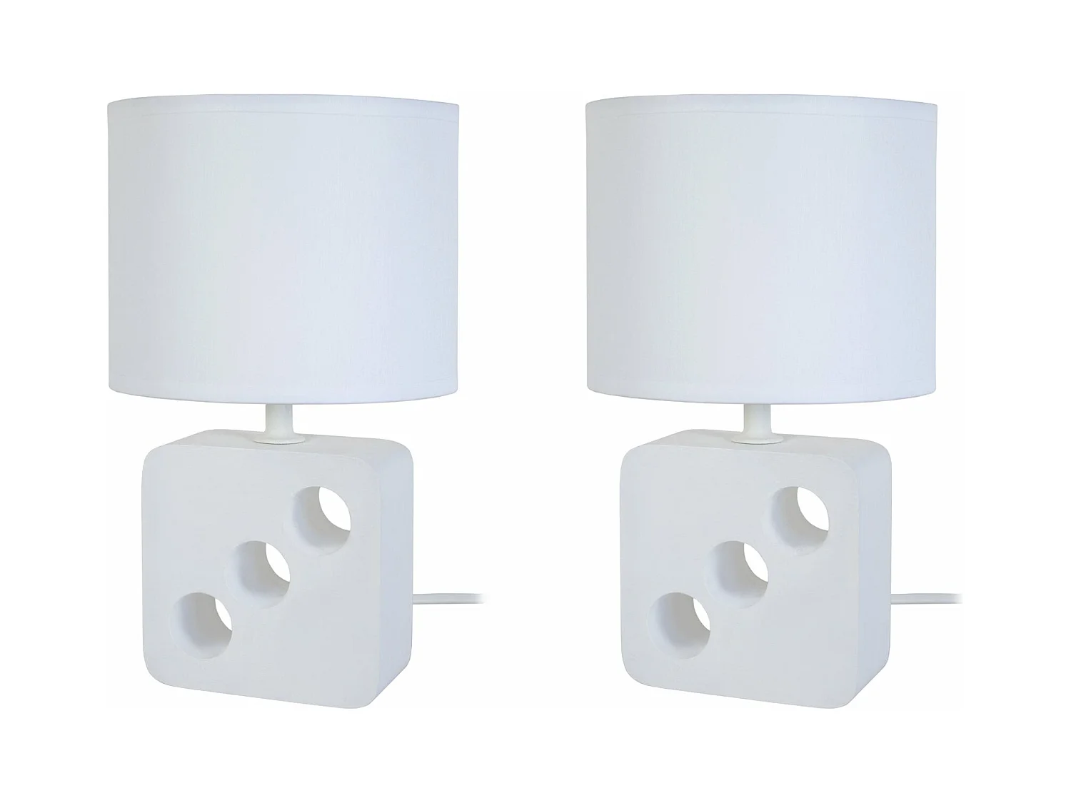 Pair de Lampes de chevet carré bois  bois blanc 25,5 cm.