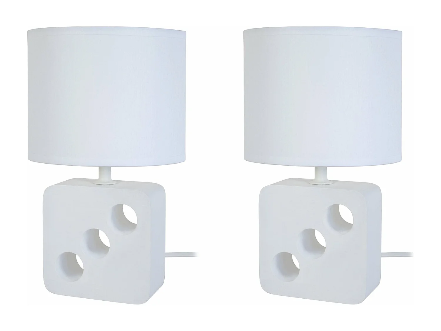 Pair de Lampes de chevet carré bois  bois blanc 25,5 cm.