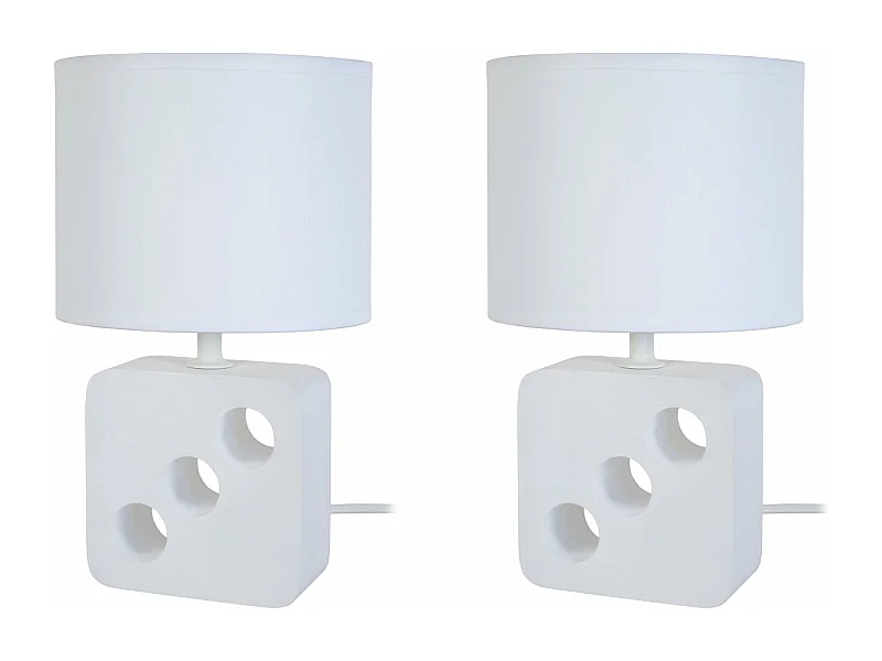 Pair de Lampes de chevet carré bois  bois blanc 25,5 cm.