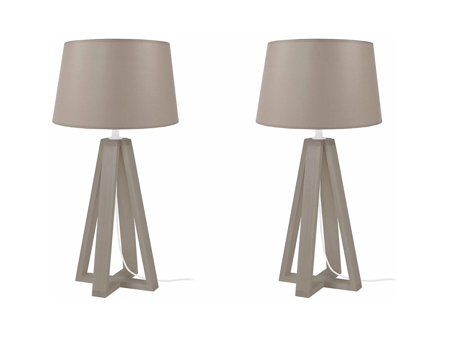 Pair de Lampes de chevet colonne bois  taupe,aluminium 48 cm.