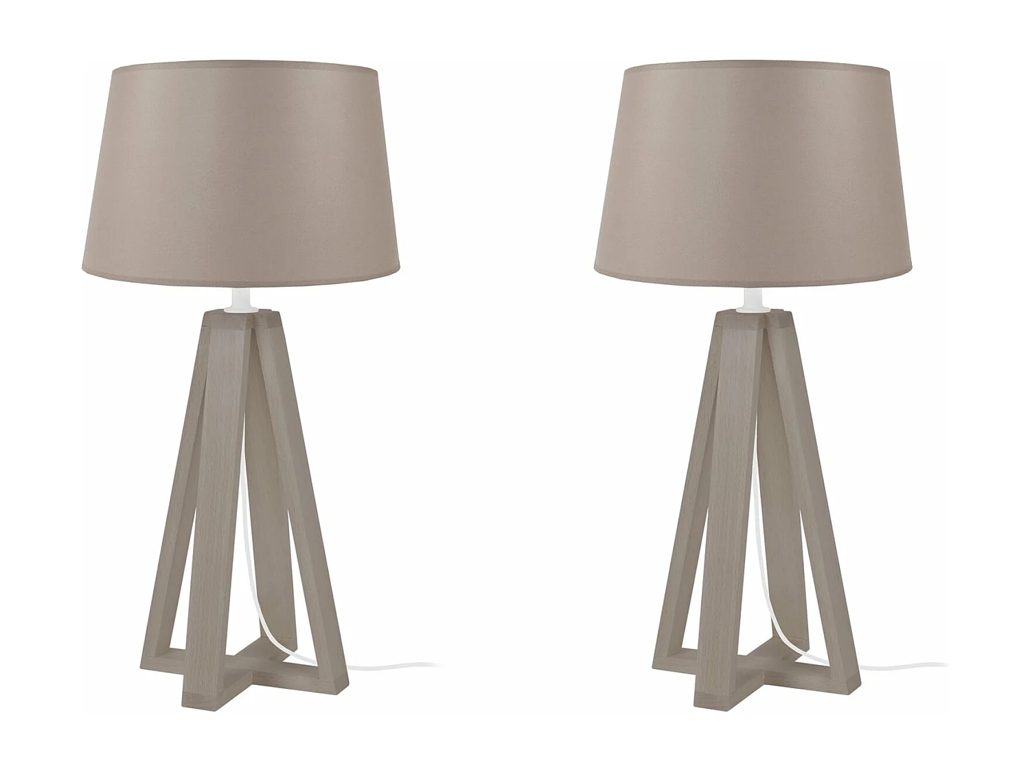 Pair de Lampes de chevet colonne bois  taupe,aluminium 48 cm.