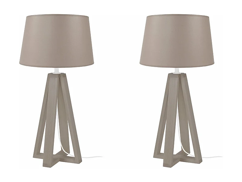 Pair de Lampes de chevet colonne bois  taupe,aluminium 48 cm.