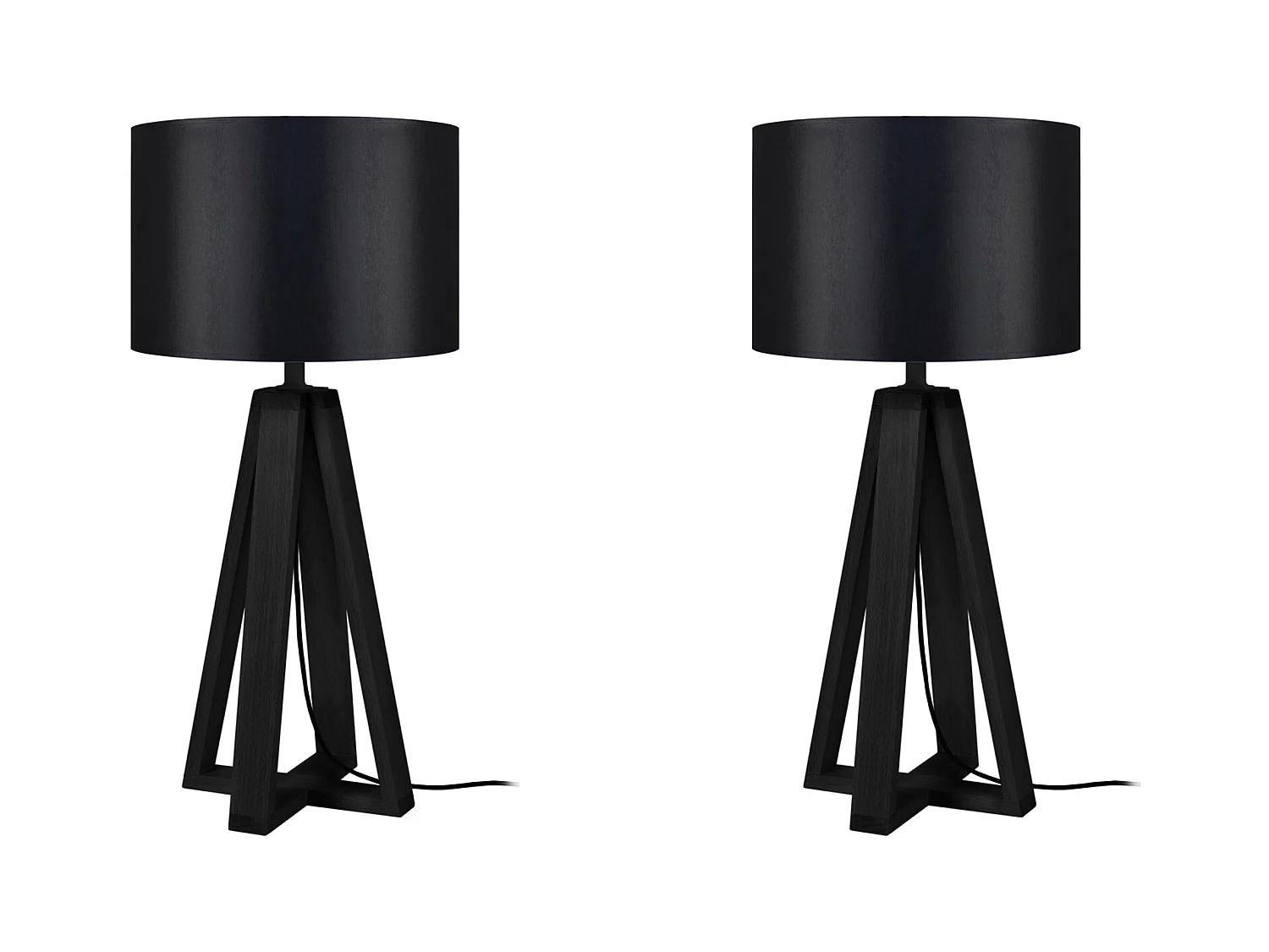 Pair de Lampes de chevet, colonne bois,  noir 49 cm.