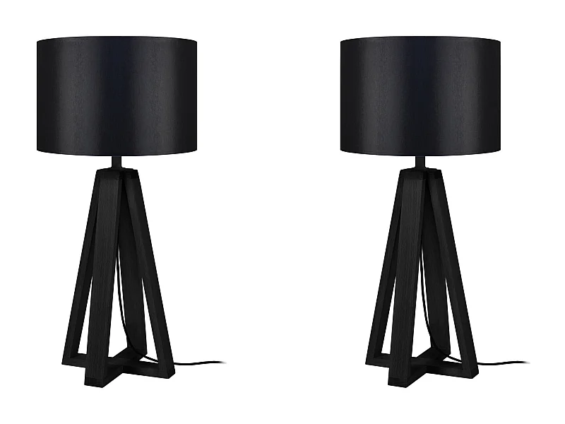 Pair de Lampes de chevet, colonne bois,  noir 49 cm.