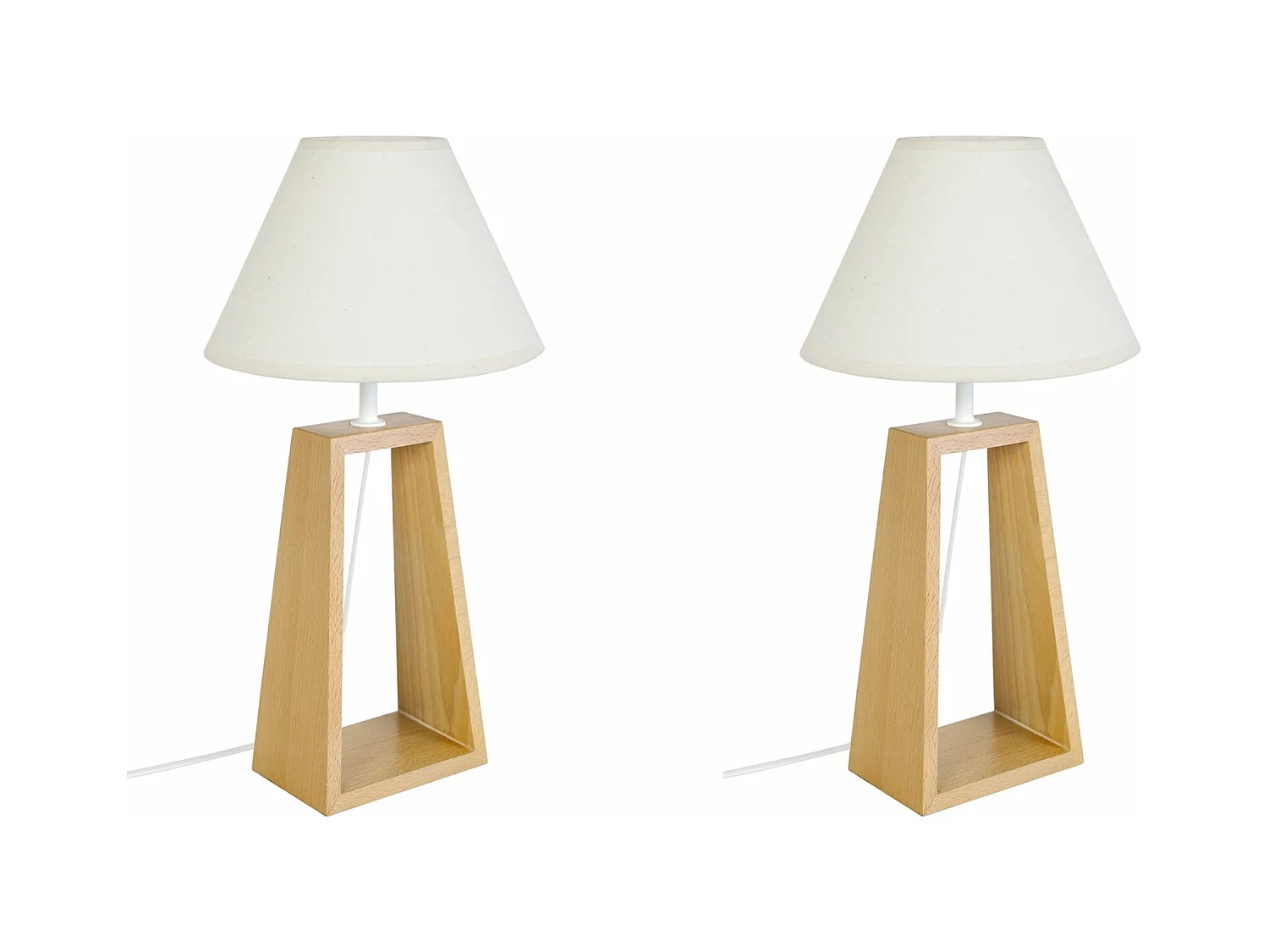 Pair de Lampes de chevet colonne bois  naturel 50 cm.