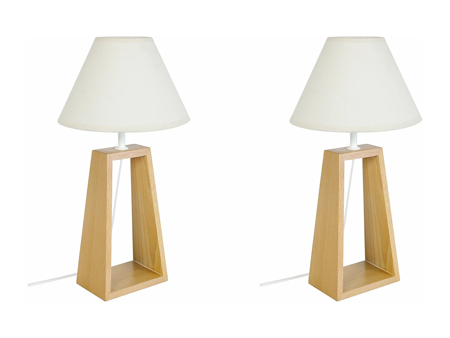 Pair de Lampes de chevet colonne bois  naturel 50 cm.