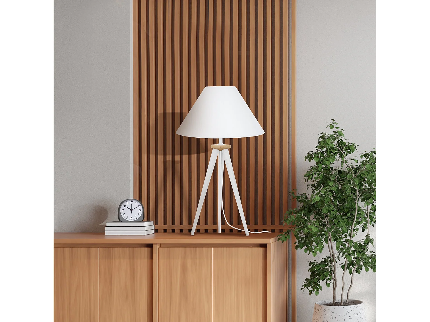 Lampada da tavolo legno bianco treppiedi cone ARHUS  bianco  D'30 cm
