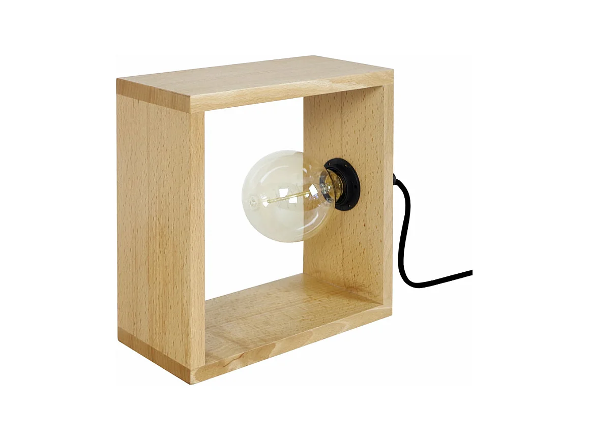 Lampe de chevet carré bois  naturel 25 cm.