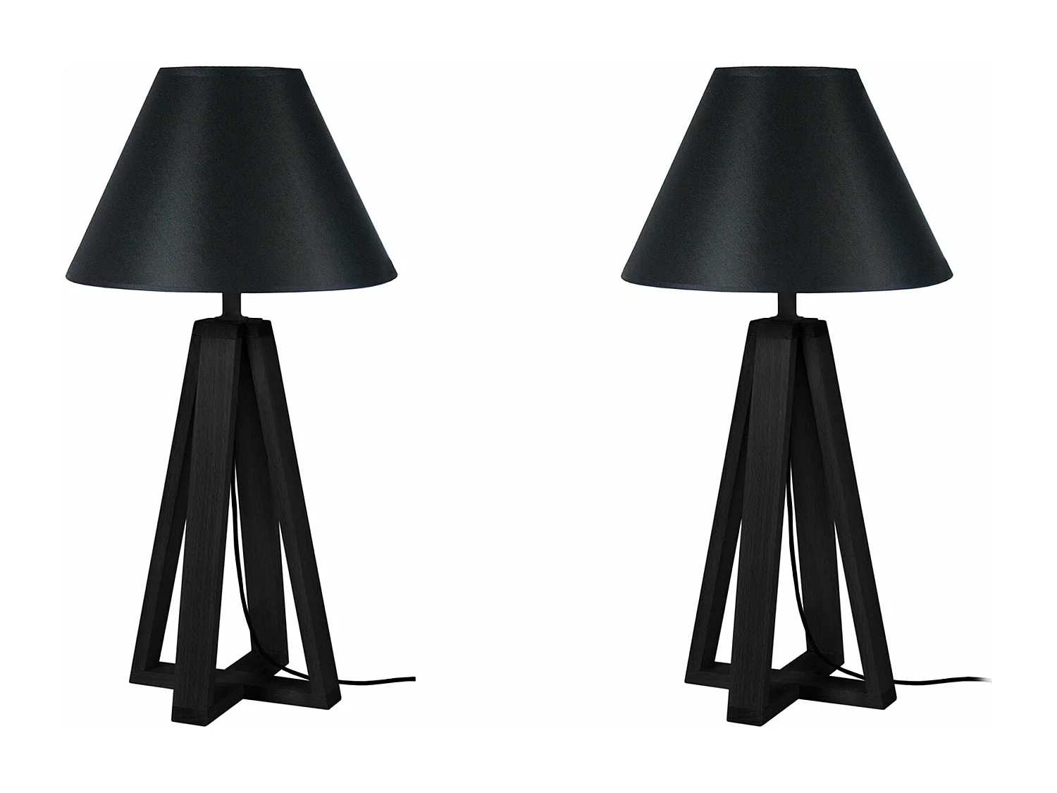 Pair de Lampes de chevet, colonne bois  noir 50 cm.