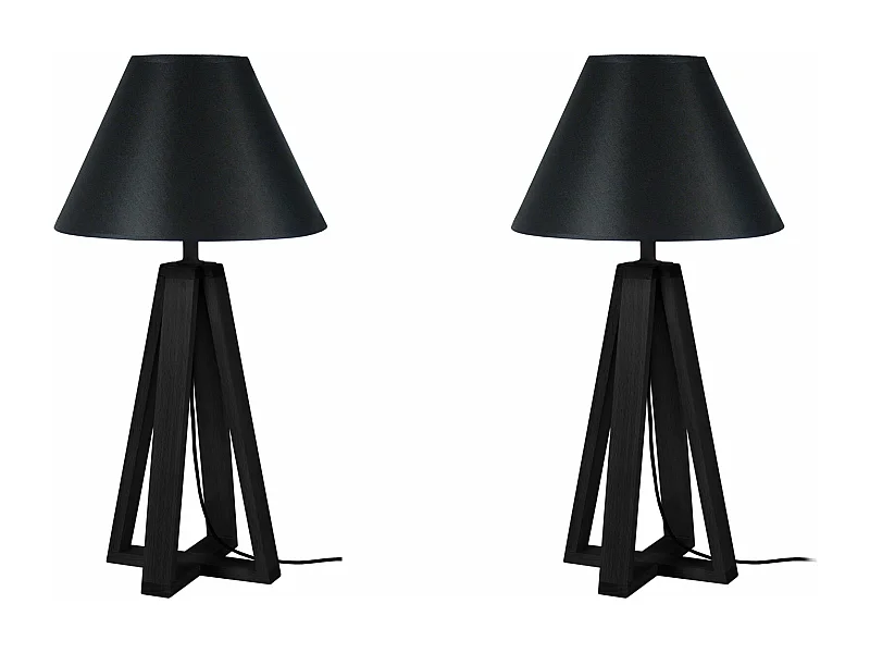 Pair de Lampes de chevet, colonne bois  noir 50 cm.
