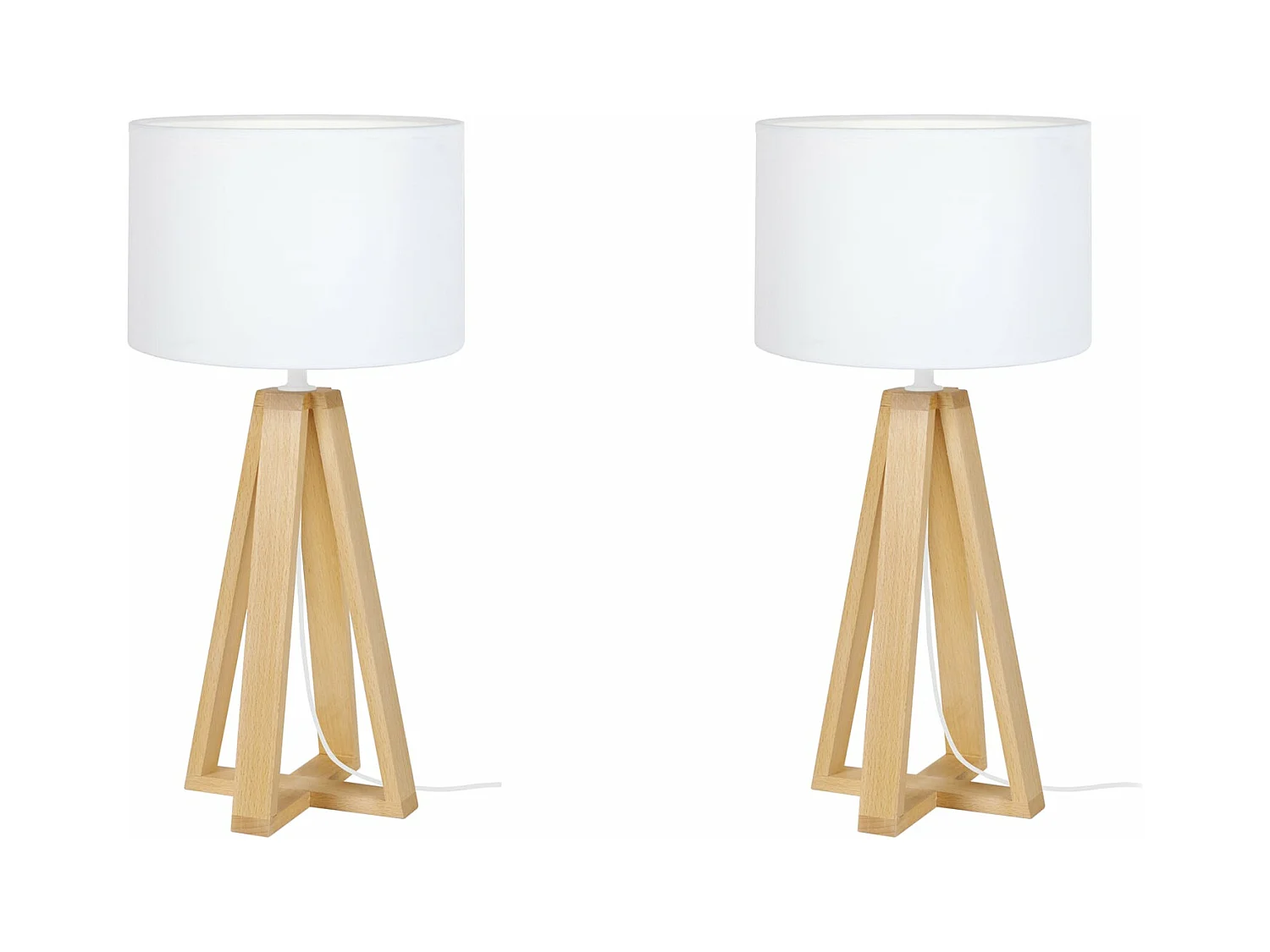 Pair de Lampes de chevet colonne bois  naturel,aluminium 49 cm.