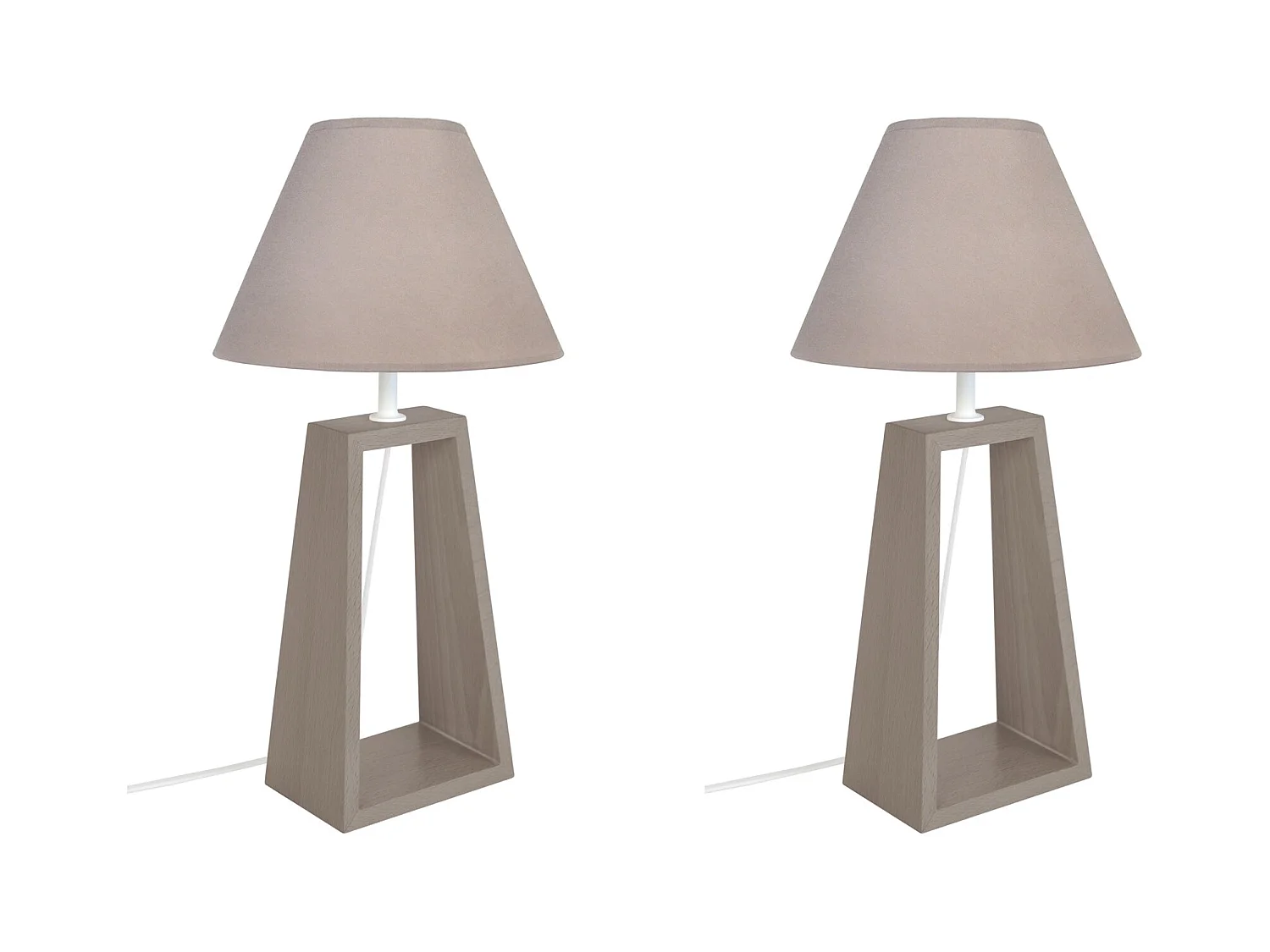 Pair de Lampes de chevet colonne bois  taupe 50 cm.