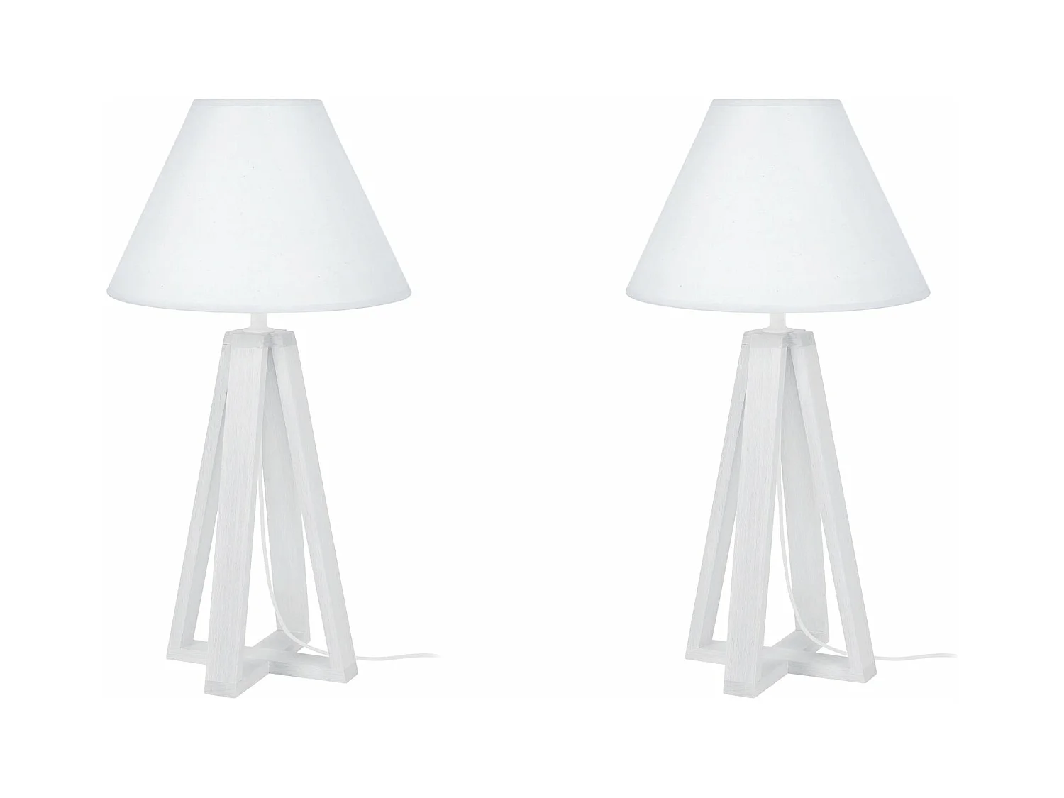 Pair de Lampes de chevet colonne bois  blanc 50 cm.
