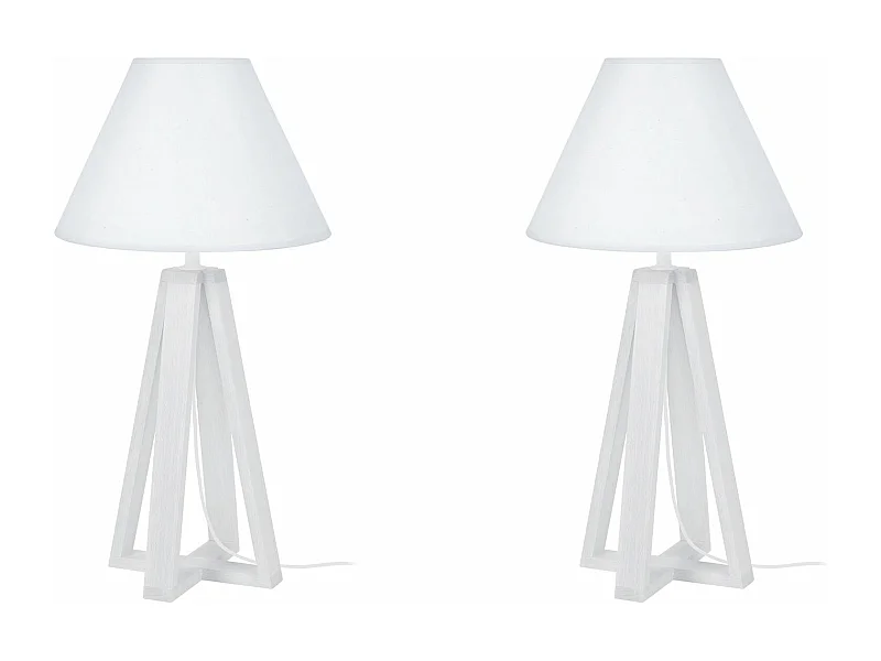 Pair de Lampes de chevet colonne bois  blanc 50 cm.