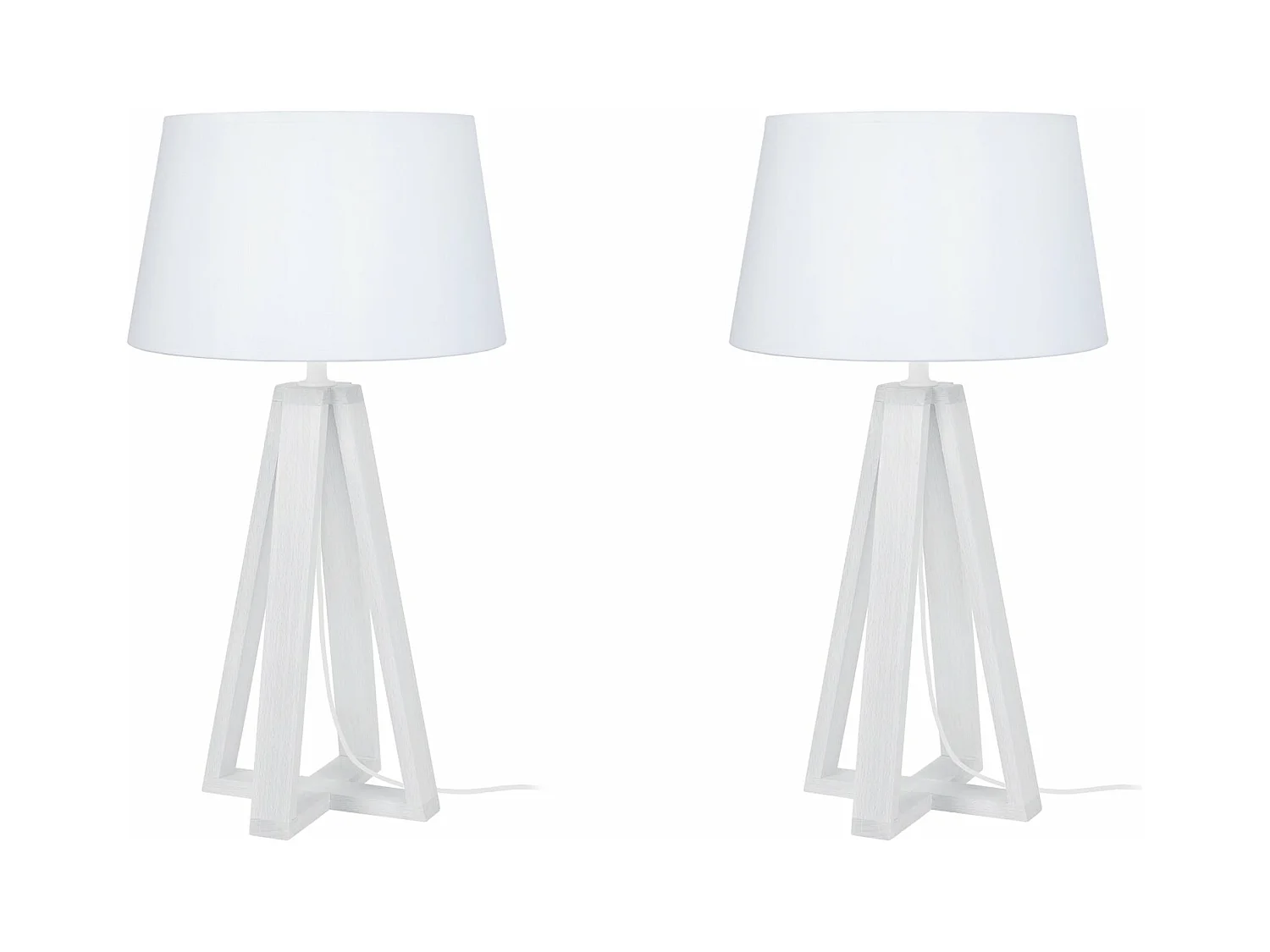 Pair de Lampes de chevet colonne bois  blanc 48 cm.