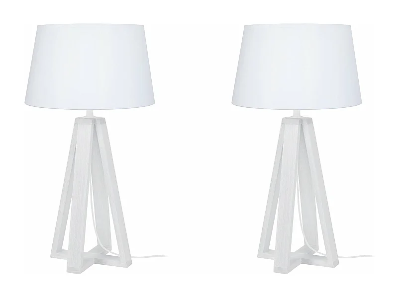 Pair de Lampes de chevet colonne bois  blanc 48 cm.