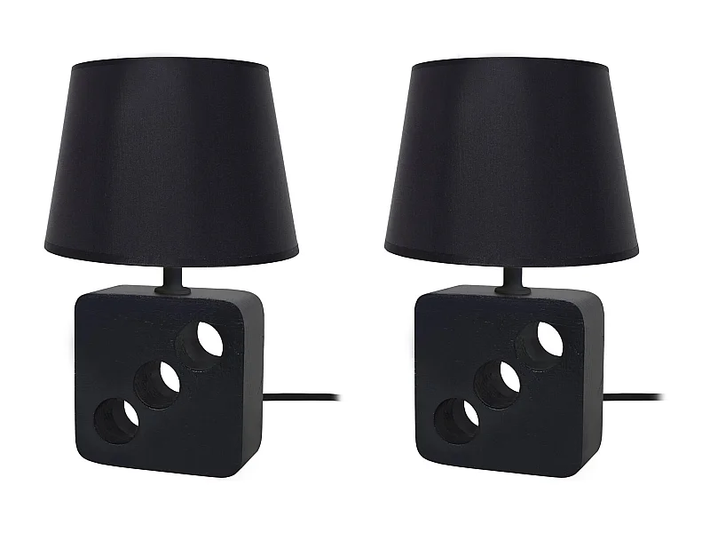 Pair de Lampes de chevet carré bois  bois 3 trous noir, blanc 25,5 cm.