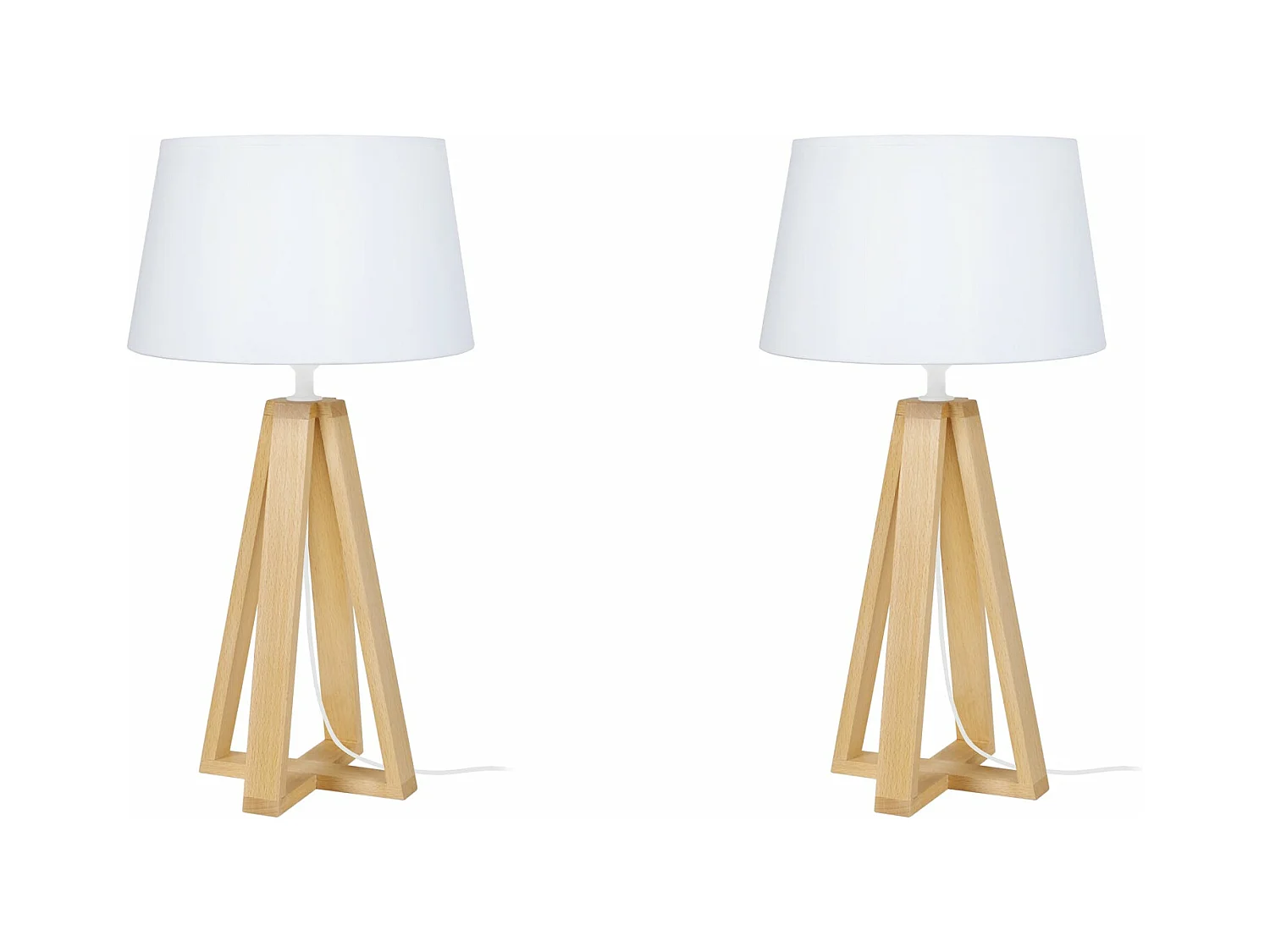 Pair de Lampes de chevet colonne bois  naturel,aluminium 48 cm.