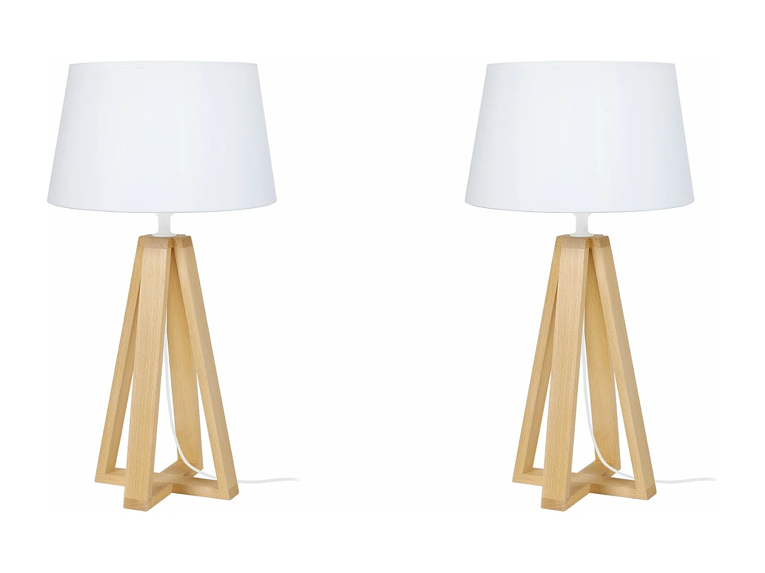 Pair de Lampes de chevet colonne bois  naturel,aluminium 48 cm.