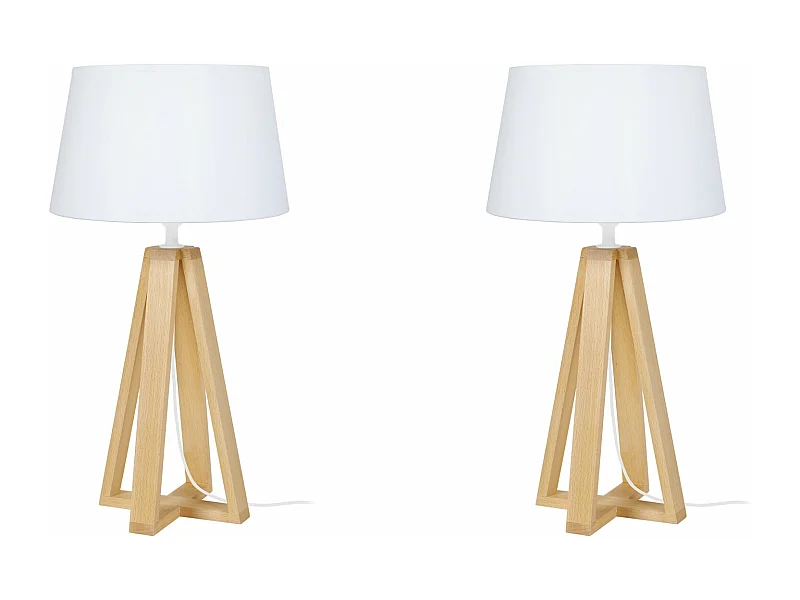 Pair de Lampes de chevet colonne bois  naturel,aluminium 48 cm.