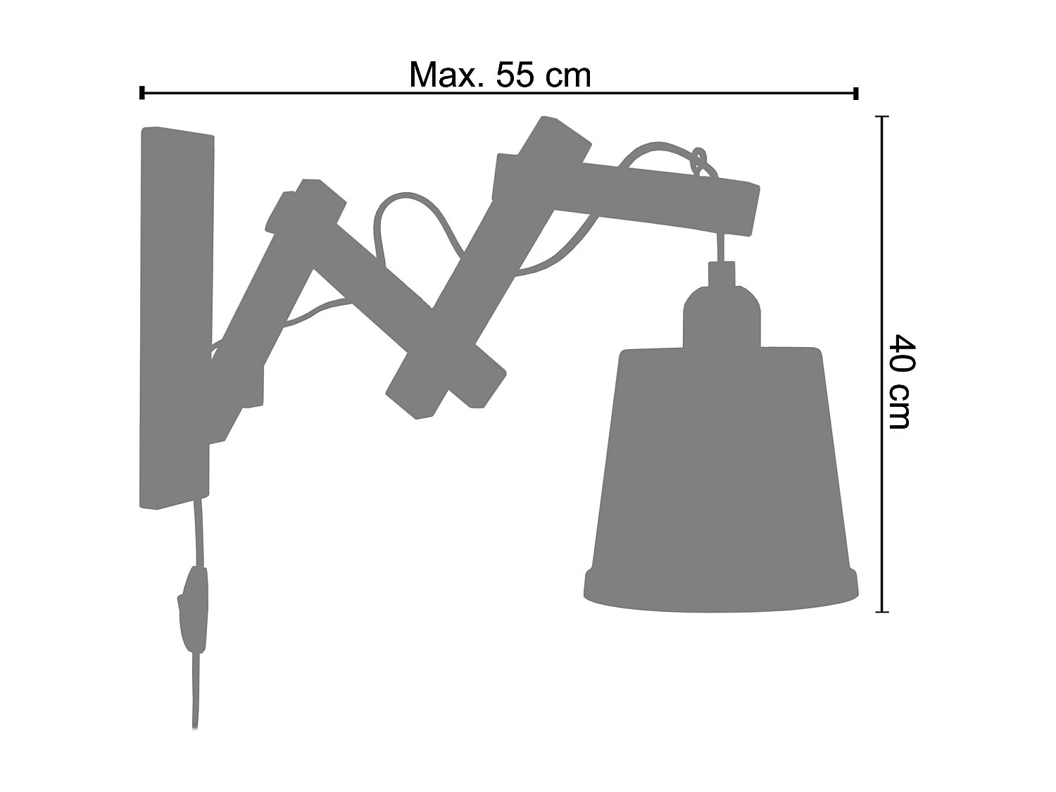 Aplique TOSEL PILORI FACTORY metal articulado cinza D40 x  H55  cm