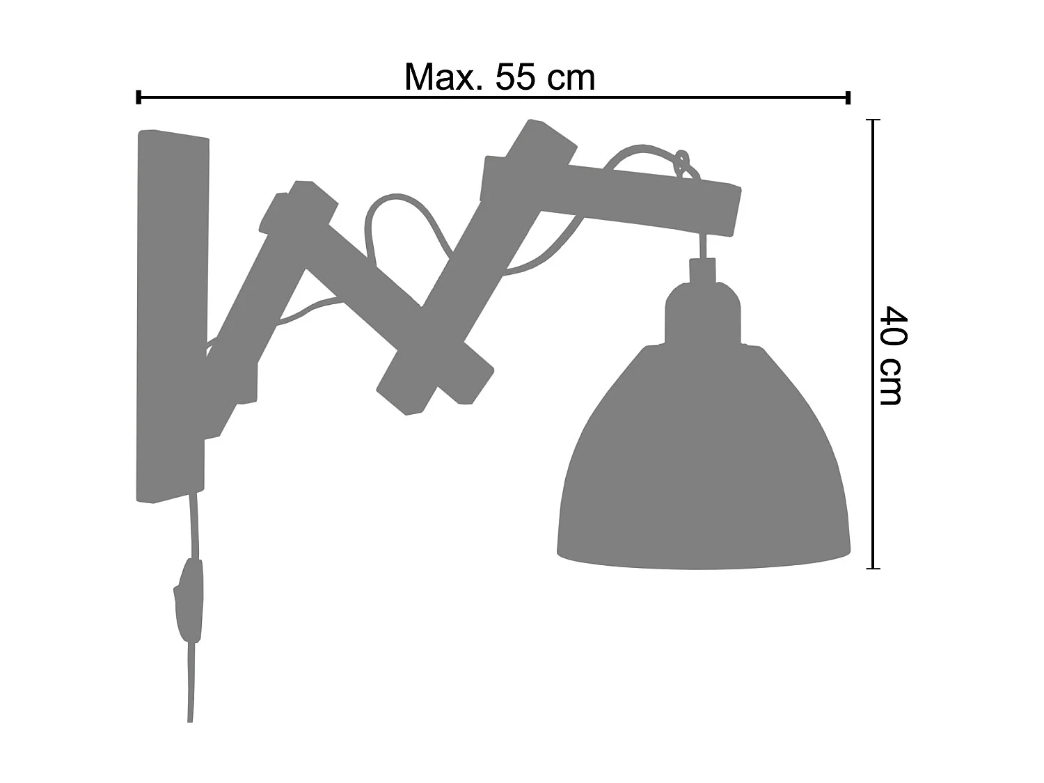 Aplique TOSEL PILORI FACTORY metal articulado preto D40 x  H55  cm