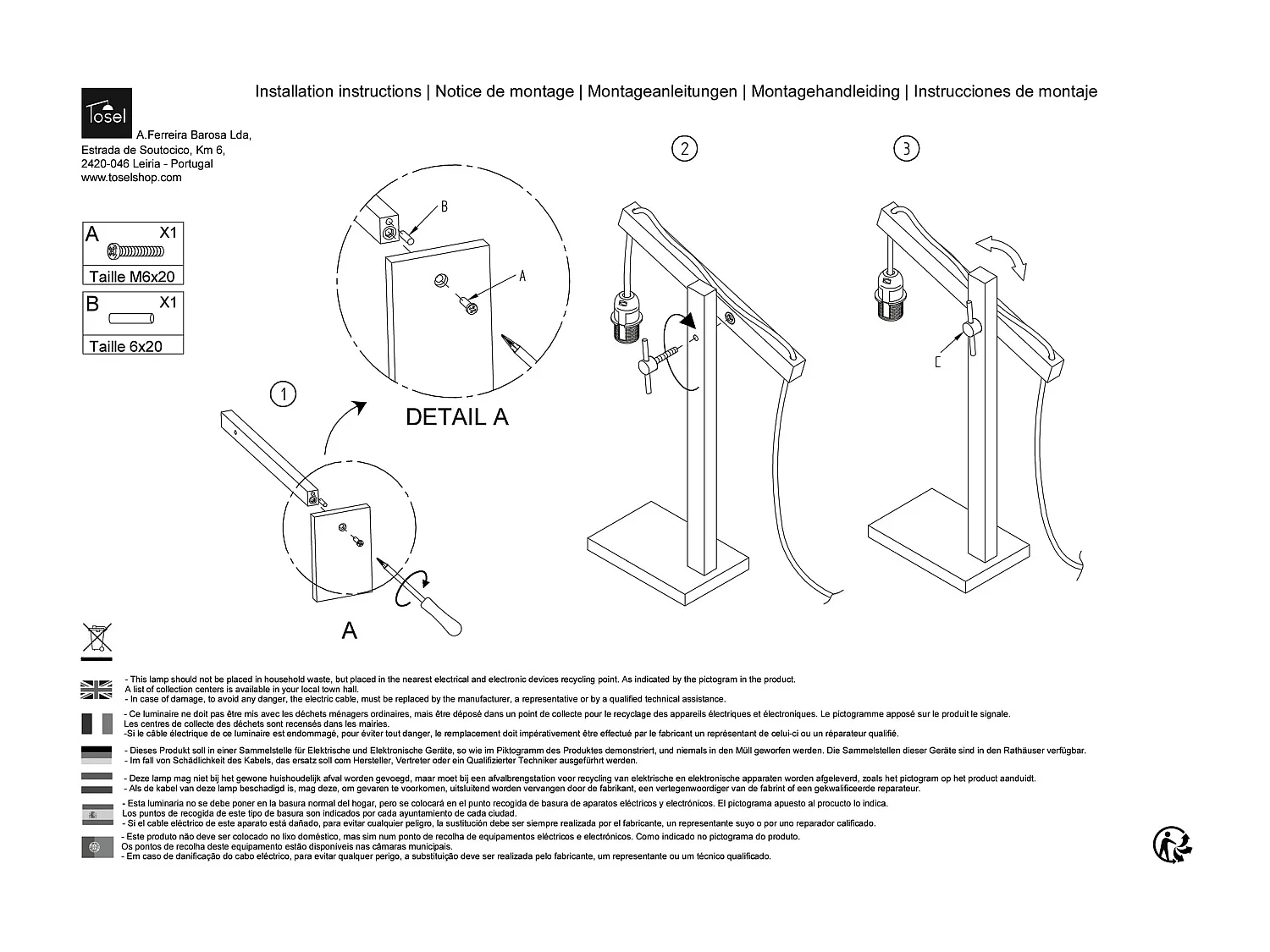 Aplique TOSEL PILORI FACTORY metal articulado branco D40 x  H55  cm