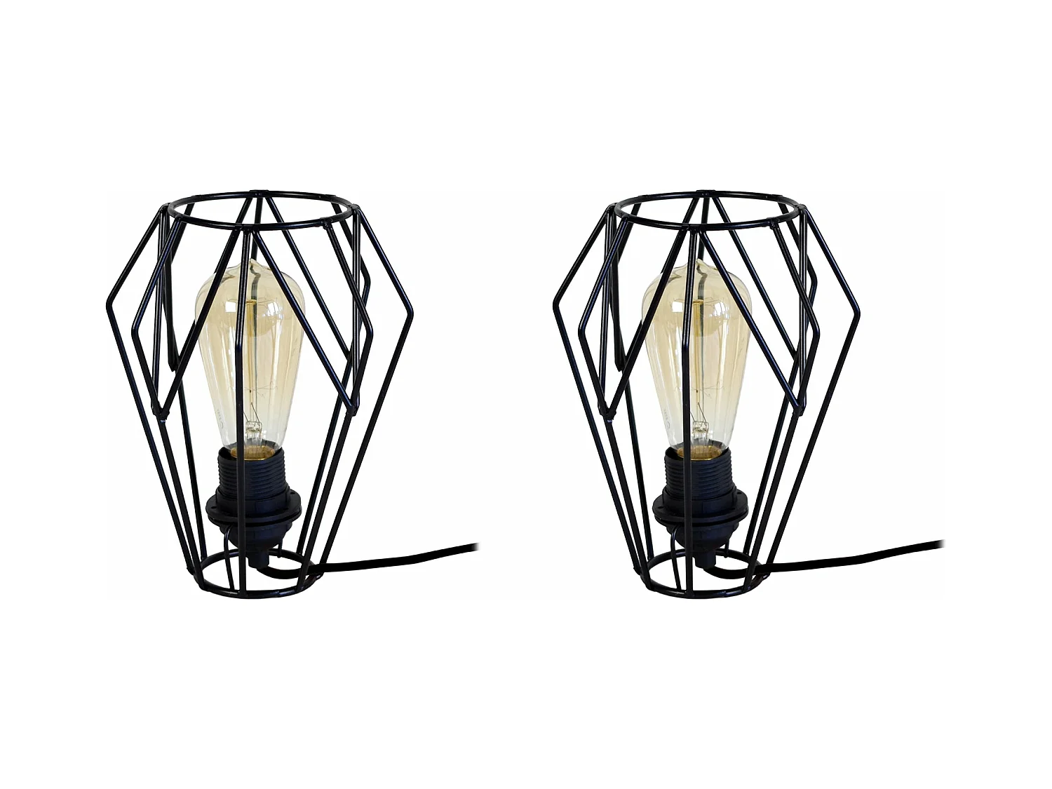 Pair de Lampes de chevet géométrique filaire  noir 25 cm.