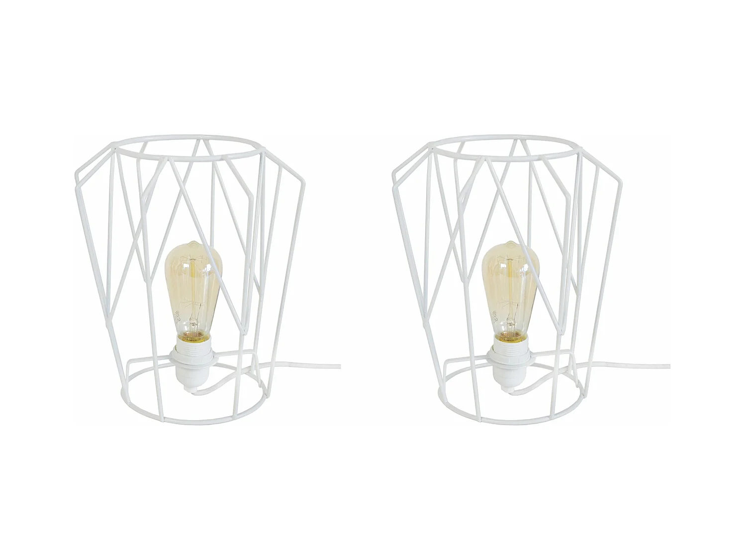 Pair de Lampes de chevet géométrique métal  blanc 28,5 cm.