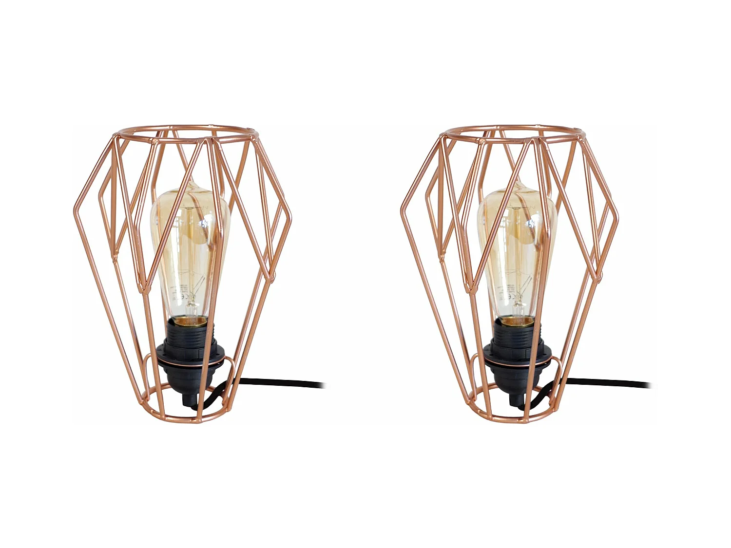 Pair de Lampes de chevet géométrique filaire  cuivre 25 cm.