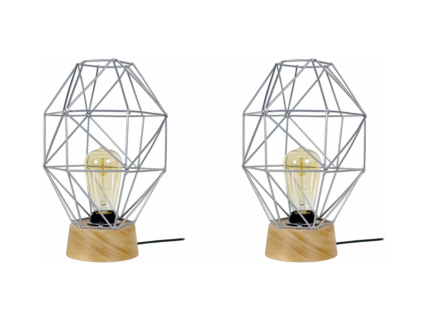 Pair de Lampes de chevet géométrique bois  naturel,gris 32 cm.