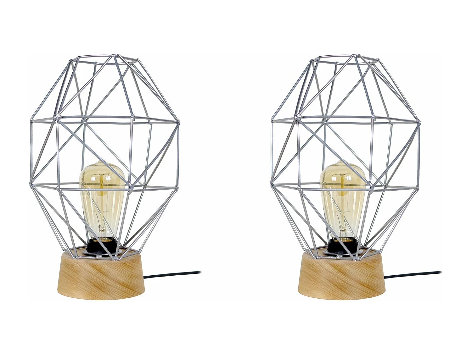 Pair de Lampes de chevet géométrique bois  naturel,gris 32 cm.