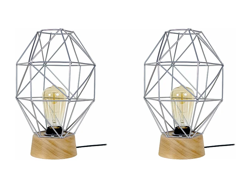 Pair de Lampes de chevet géométrique bois  naturel,gris 32 cm.