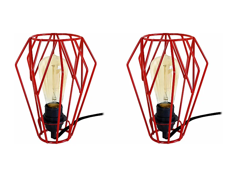 Pair de Lampes de chevet géométrique filaire  rouge 25 cm.