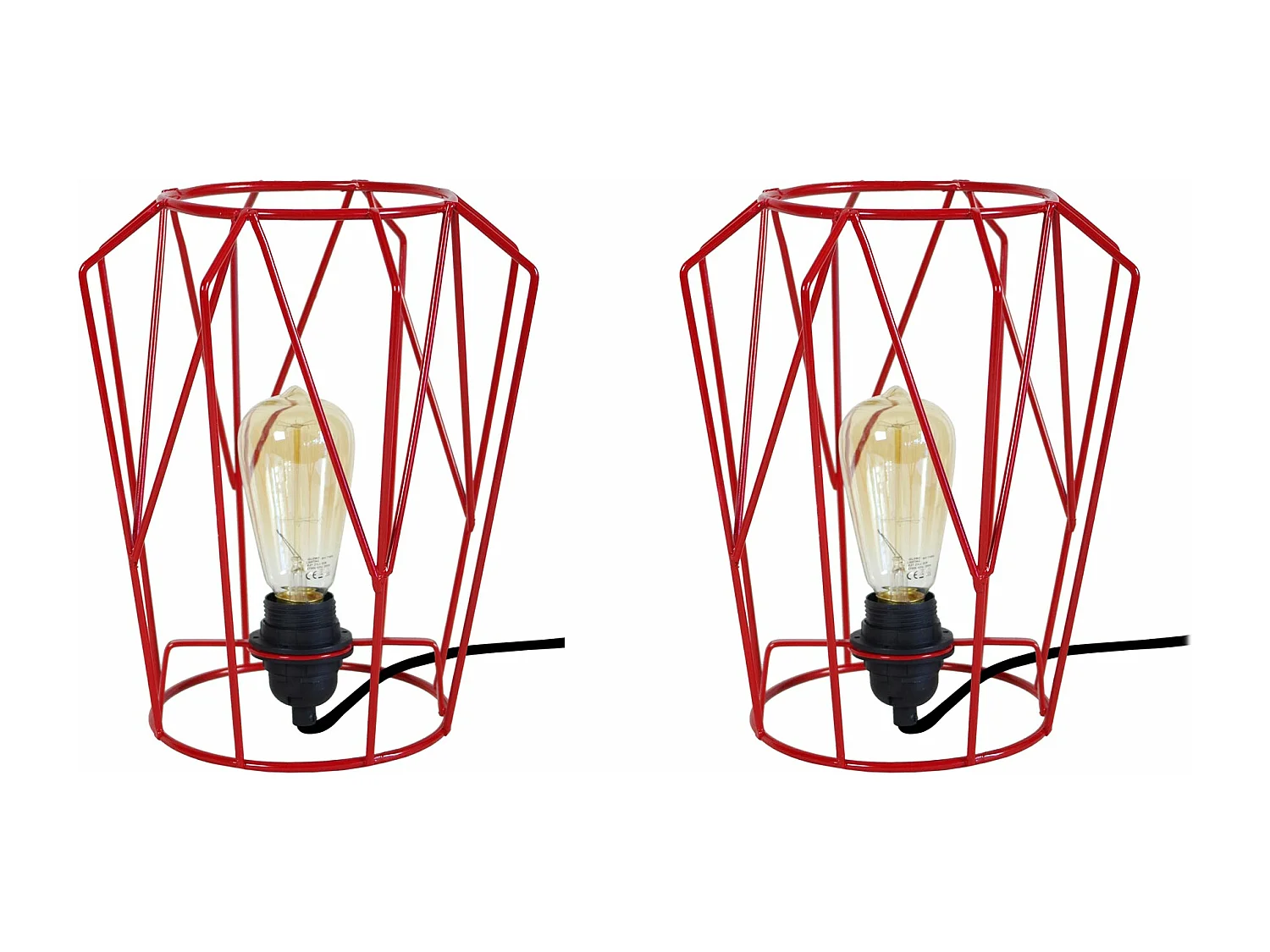 Pair de Lampes de chevet géométrique métal  rouge 28,5 cm.