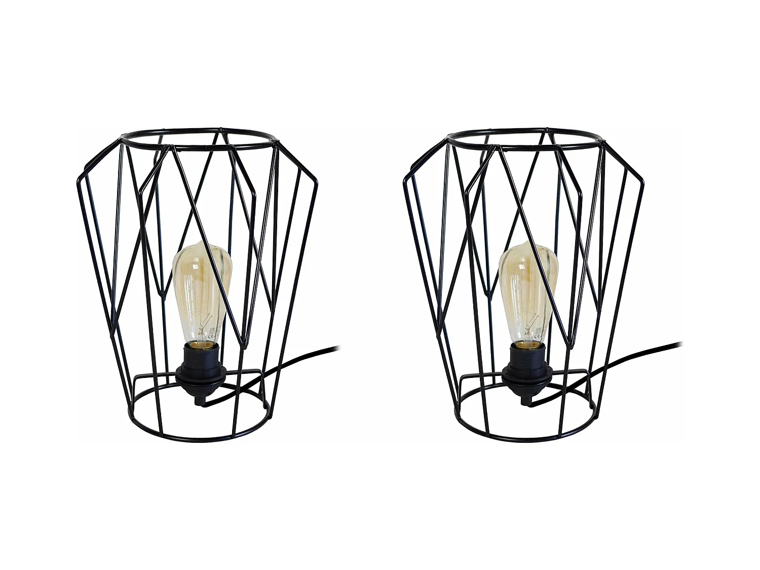 Pair de Lampes de chevet géométrique métal  noir 28,5 cm.