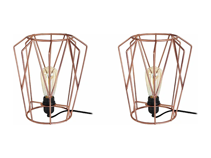 Pair de Lampes de chevet géométrique métal  cuivre 28,5 cm.