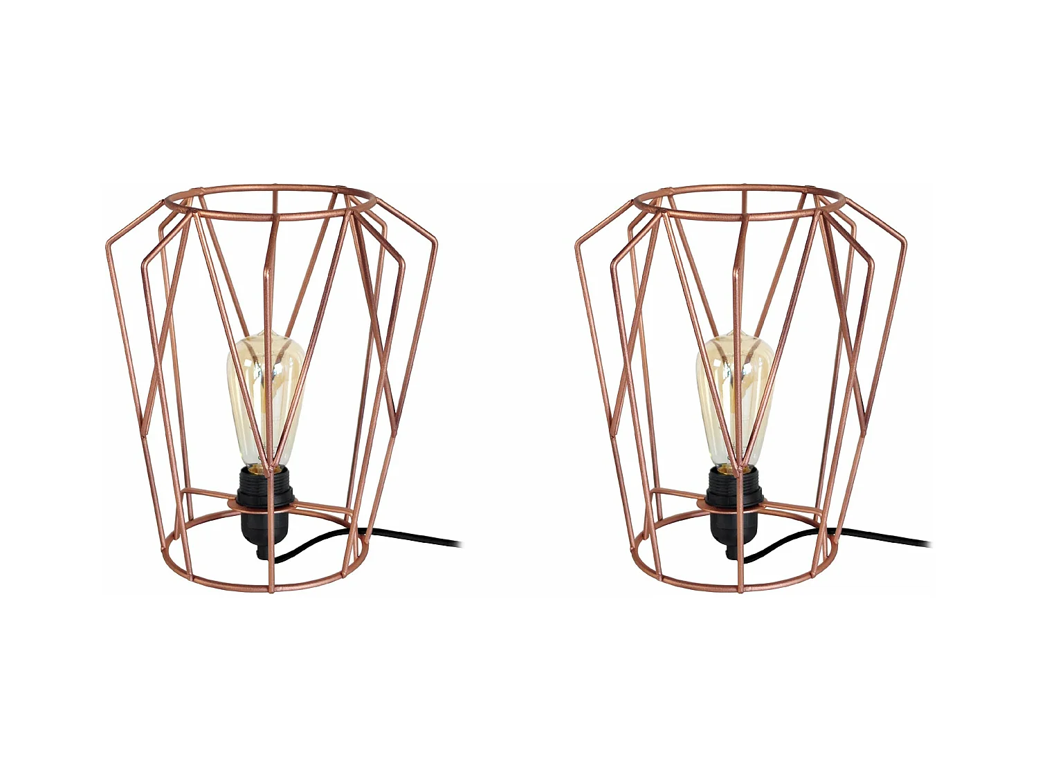 Pair de Lampes de chevet géométrique métal  cuivre 28,5 cm.