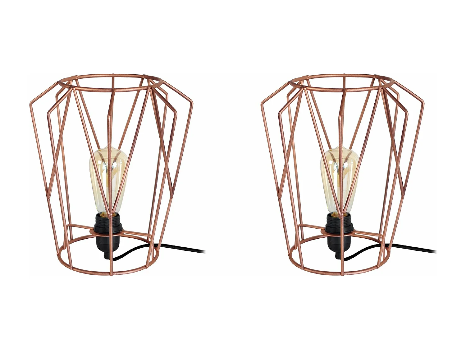 Pair de Lampes de chevet géométrique métal  cuivre 28,5 cm.