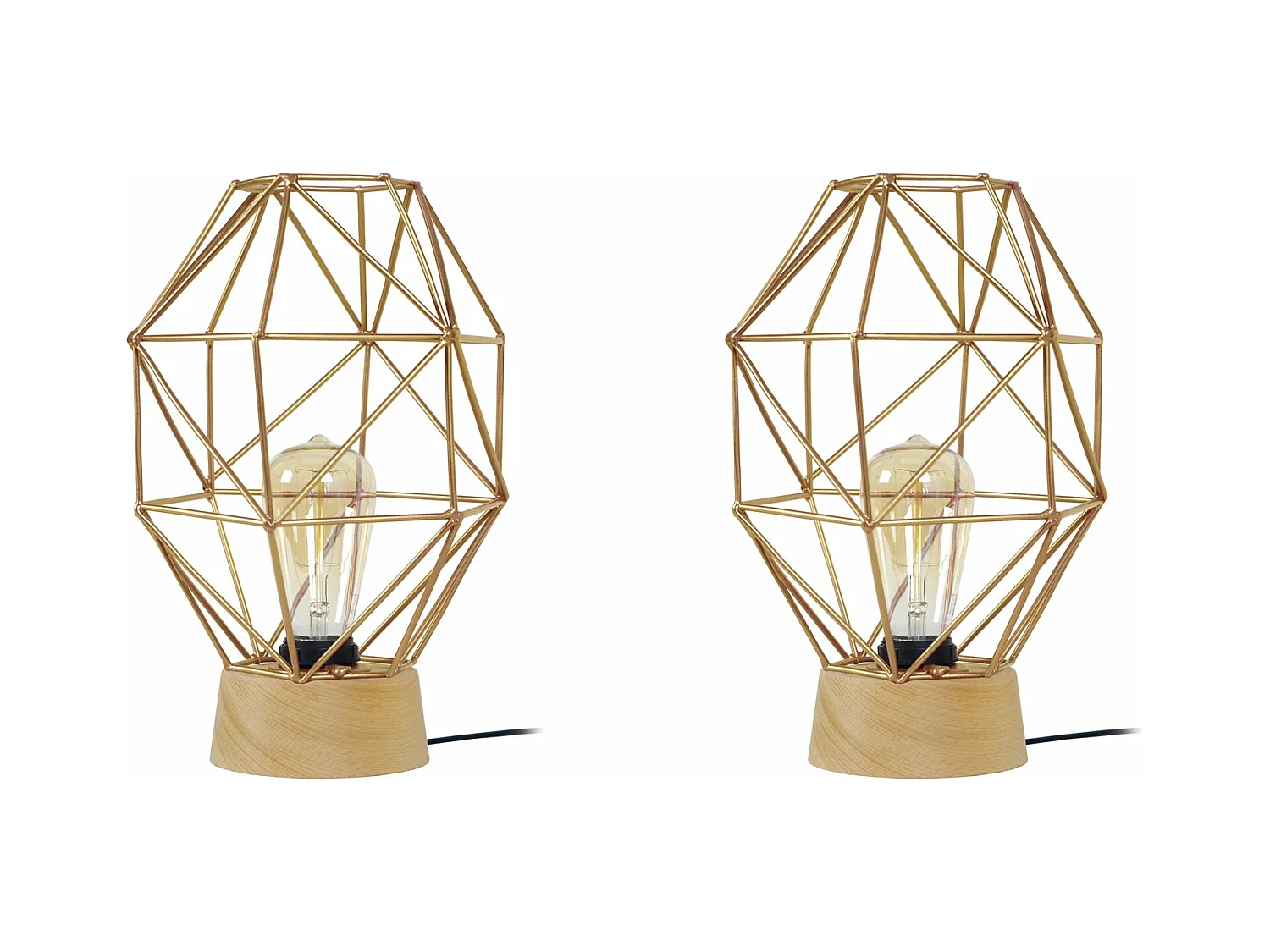 Pair de Lampes de chevet géométrique bois  naturel,doré 32 cm.