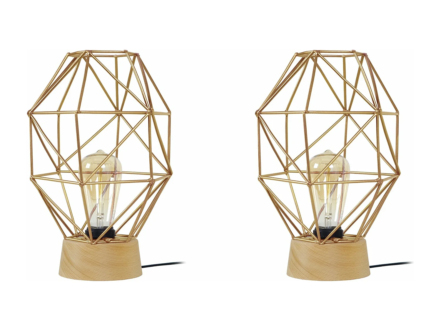 Pair de Lampes de chevet géométrique bois  naturel,doré 32 cm.