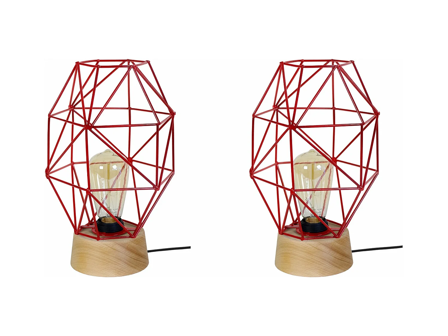 Pair de Lampes de chevet géométrique bois  naturel 32 cm.