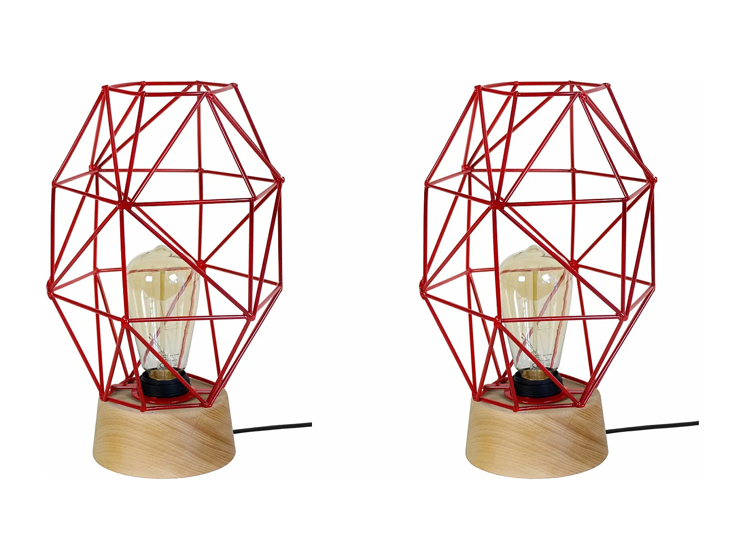 Pair de Lampes de chevet géométrique bois  naturel 32 cm.